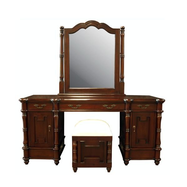 bamboo style vanity table with mirror and stool