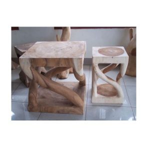 curved stool set pile suar wood